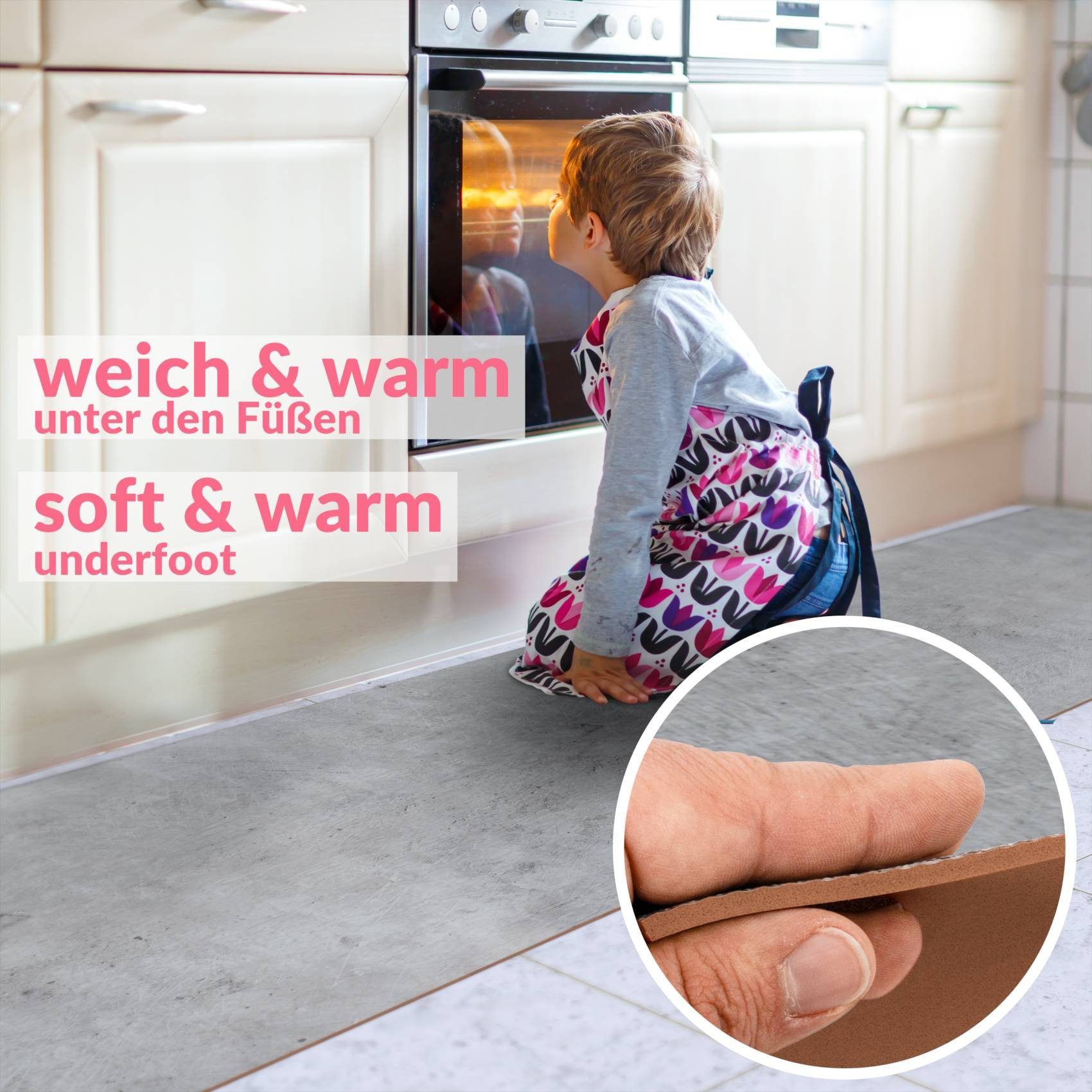 Küchenläufer Küchenläufer Küchenteppich Teppichläufer Läufer EADA Betonoptik Grau, ANRO, Rechteckig, Höhe: 3 mm, Genarbt PVC