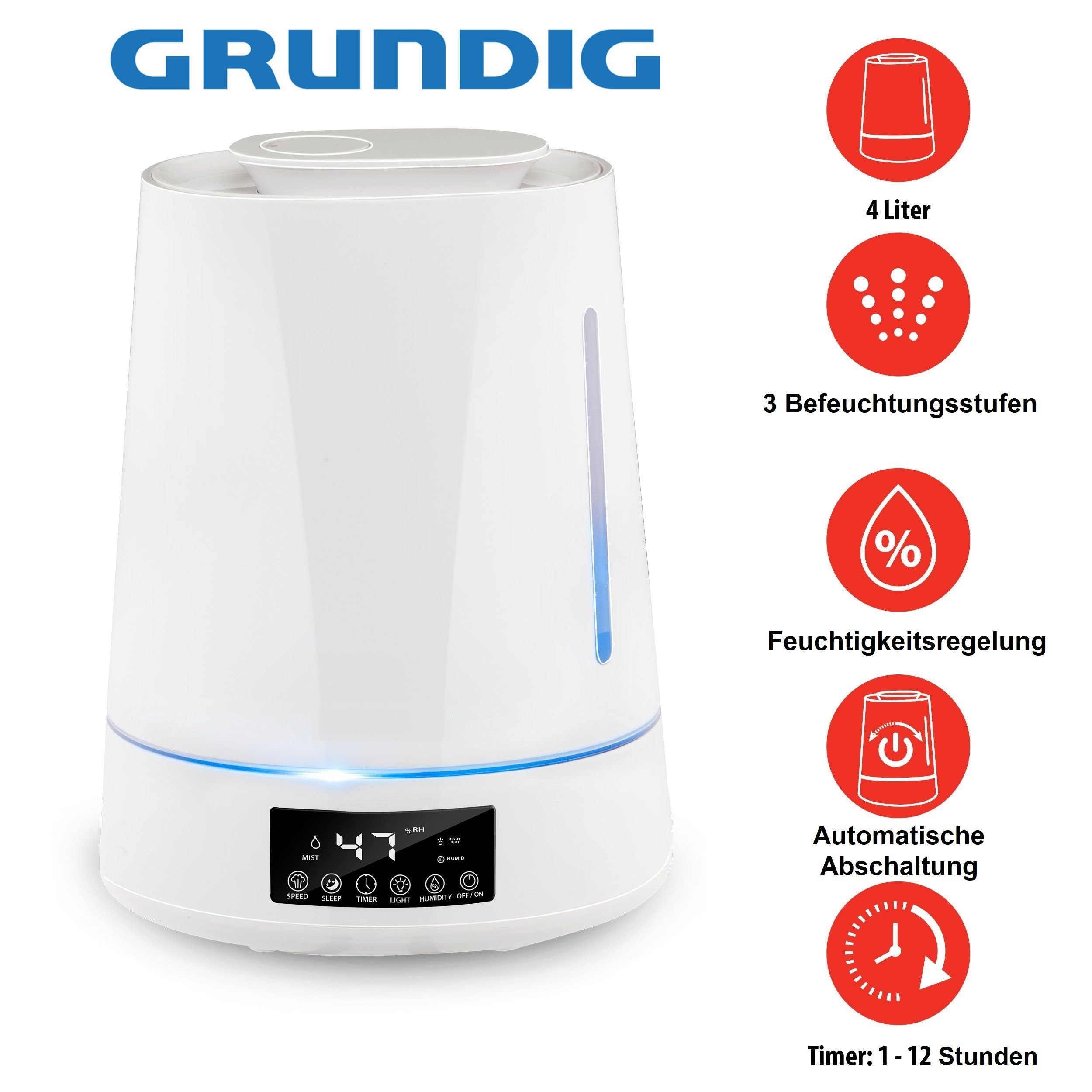 Grundig Luftbefeuchter Luftbefeuchter 4L Aroma Diffuser Raumbefeuchter Aroma Diffusor Raum, 4,00 l Wassertank, Raumbefeuchter Raumluftbefeuchter Befeuchter, Nachtlicht, Humidifier