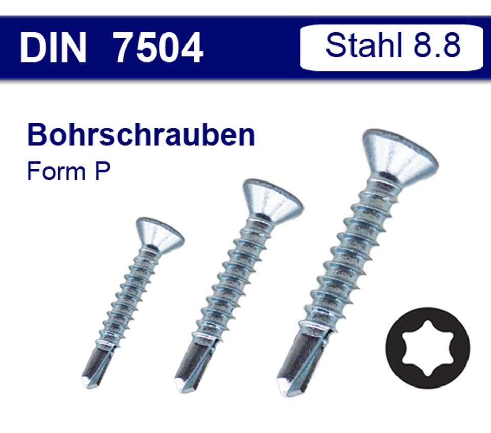 Montage-fix Bohrschraube Blechschrauben mit Bohrspitze - Stahl verzinkt - Senkkopf Form P - TX, (10 St)