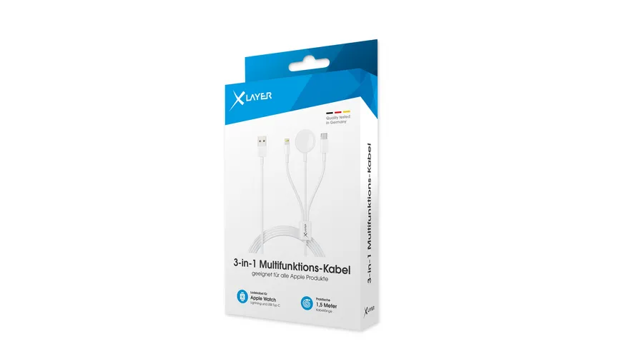 XLayer 3 in 1 Multifunktions-Kabel für Apple Produkte 1.5m Weiß