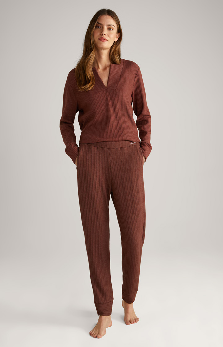 Loungewear Ripp-Longsleeve in Coffee