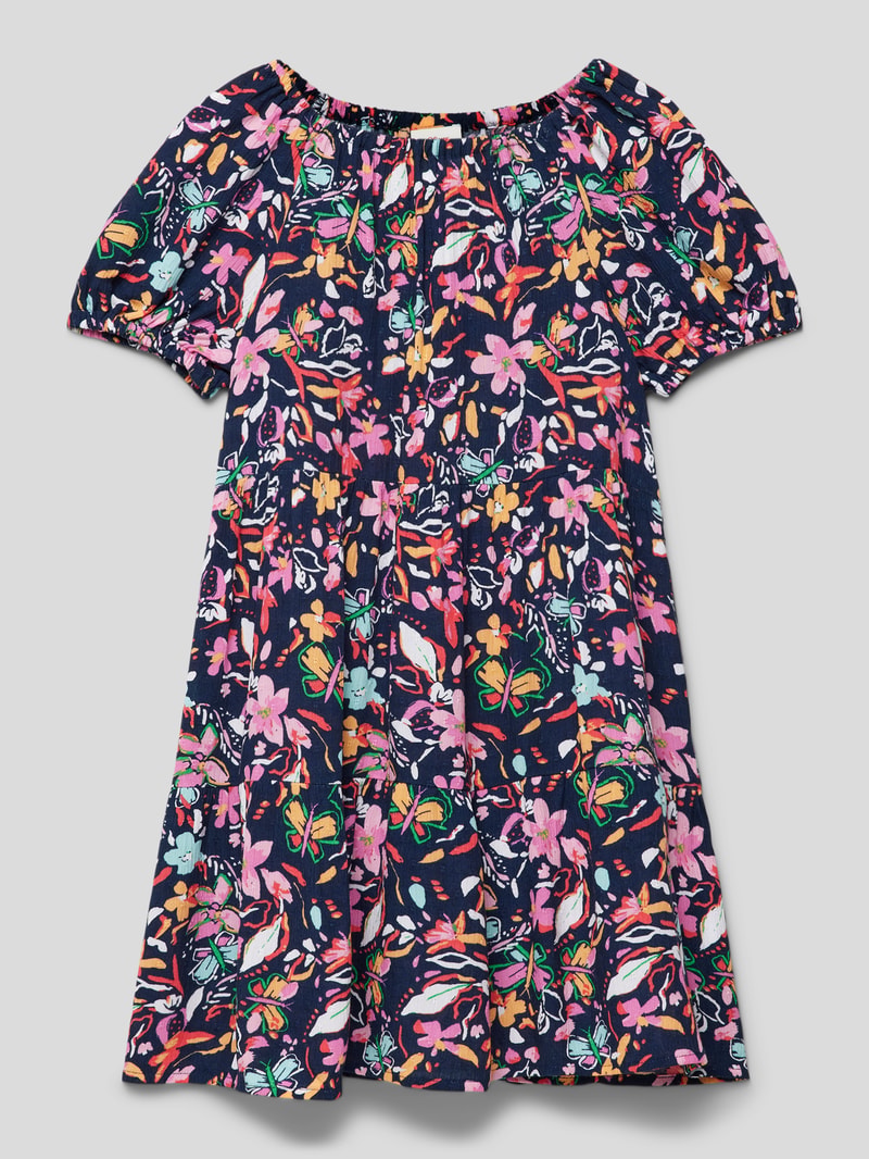 Kleid aus Viskose mit floralem Allover-Muster in marineblau