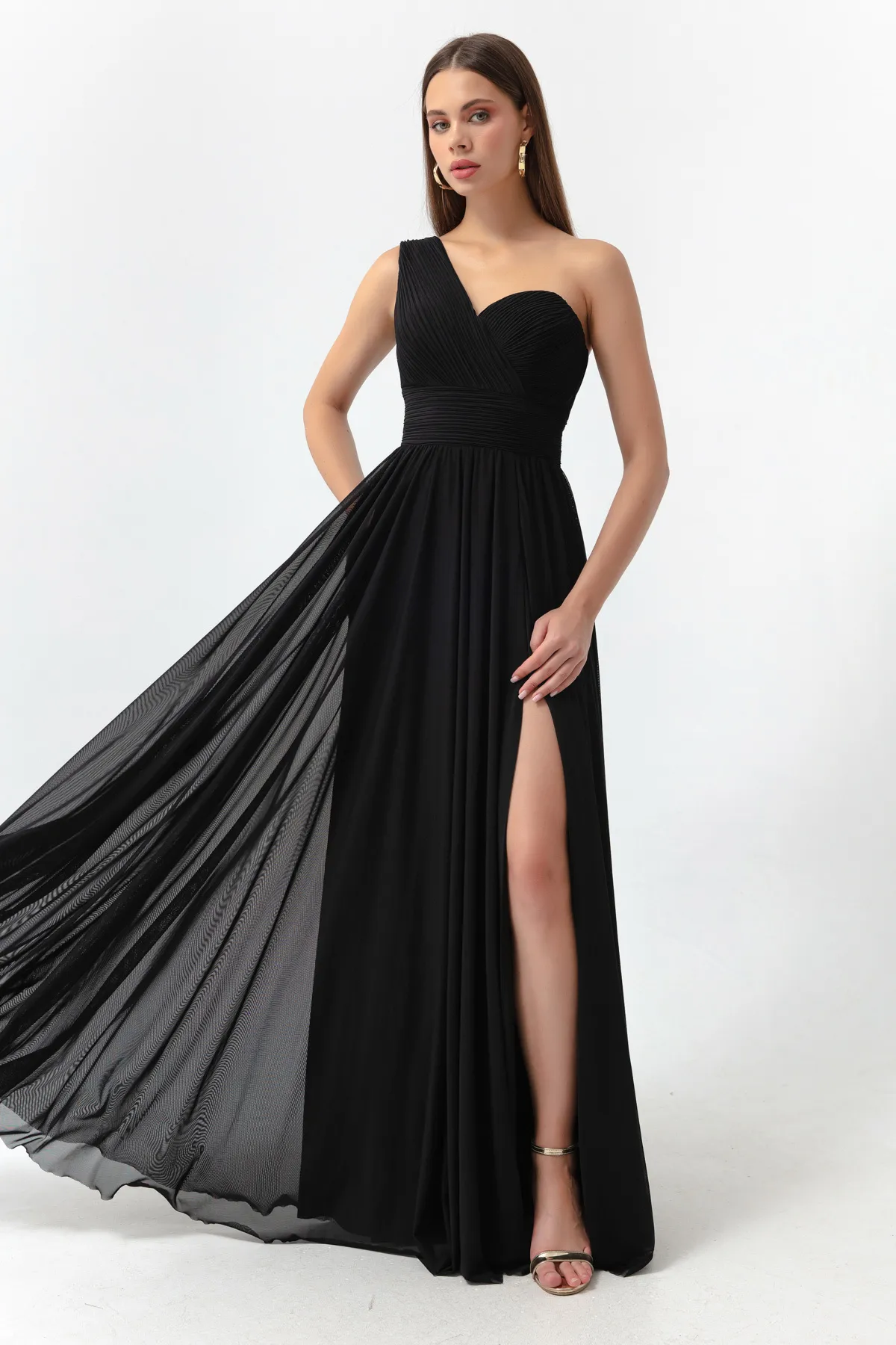 Lafaba  Schwarzes langes Abendkleid mit One-Shoulder-Schlitz für Damen