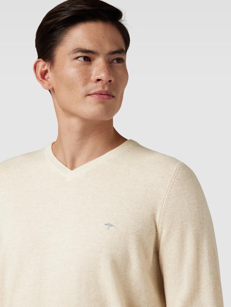 Strickpullover mit Logo-Stitching in offwhite