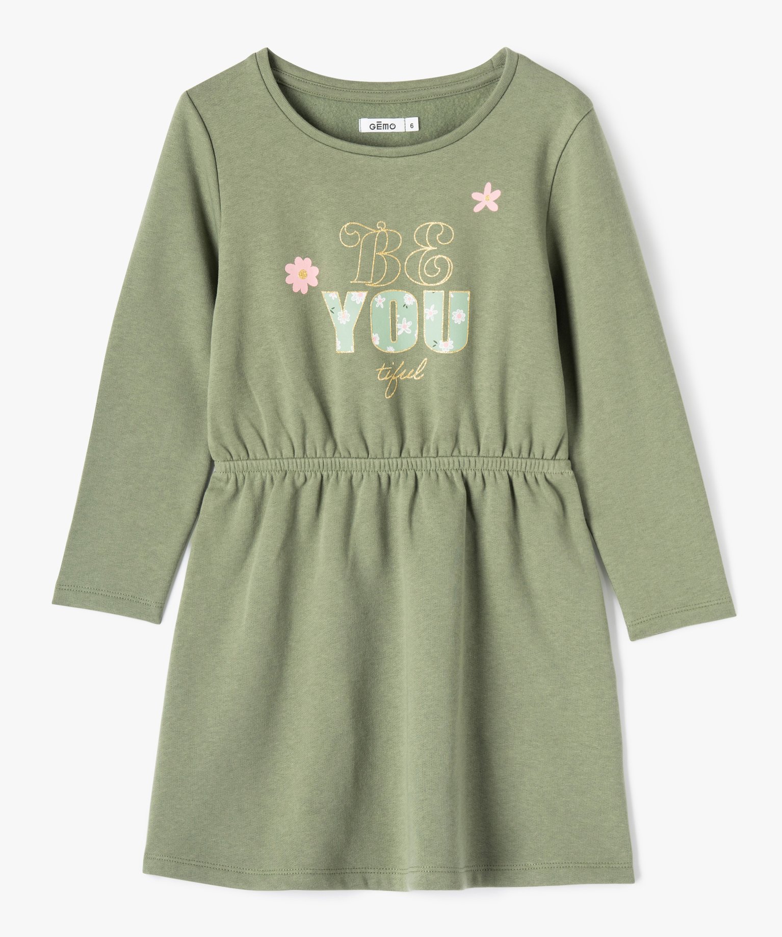 Robe sweat à manches longues avec motif pailleté fille vert | GEMO