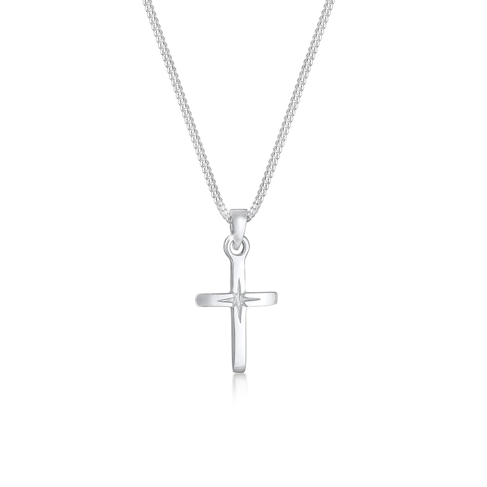 Elli Elli Collier Femmes Pendentif Croix Gravure Étoile Croyance en Argent Sterling 92 Bijoux