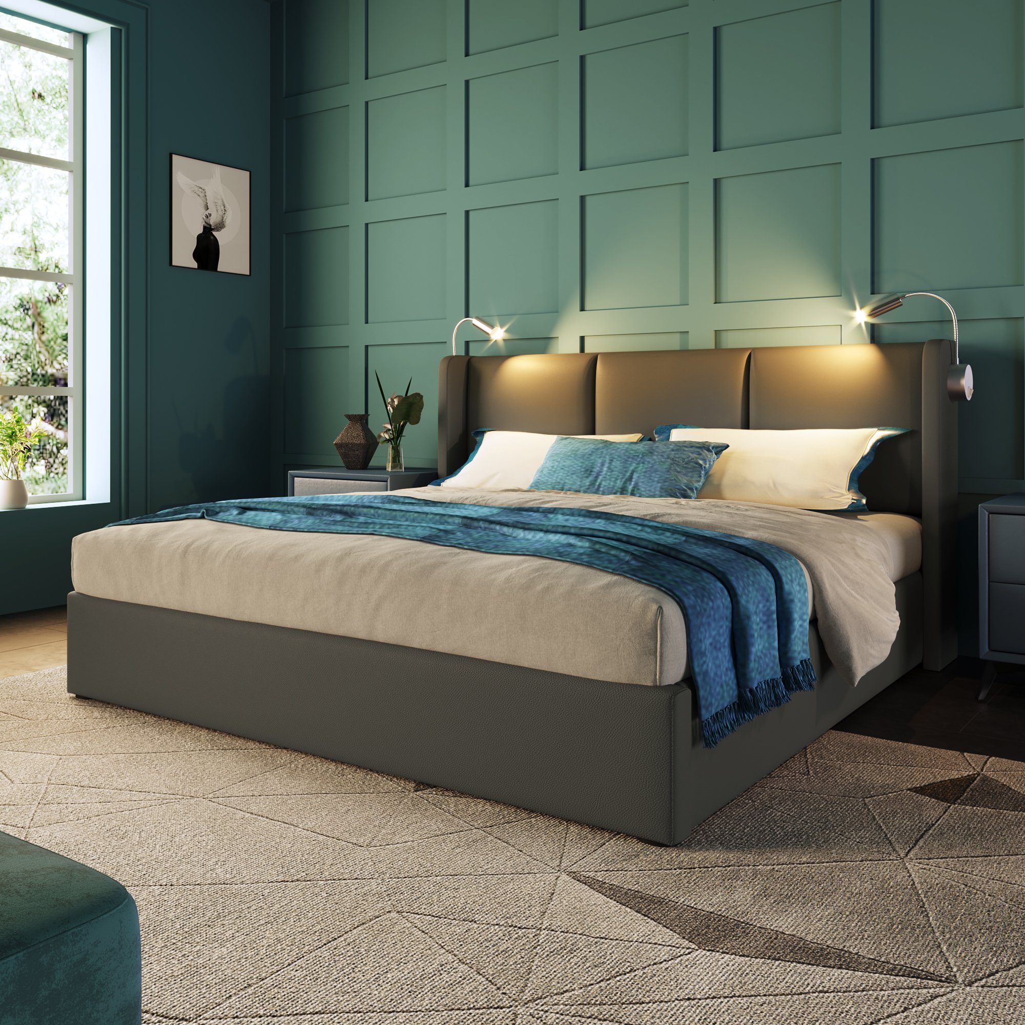REDOM Polsterbett Doppelbett Stauraumbett Bett (140x200 mit lattenrost(Ohne Matratze), Stauraumbetten Bettgestell PU Jugendbett