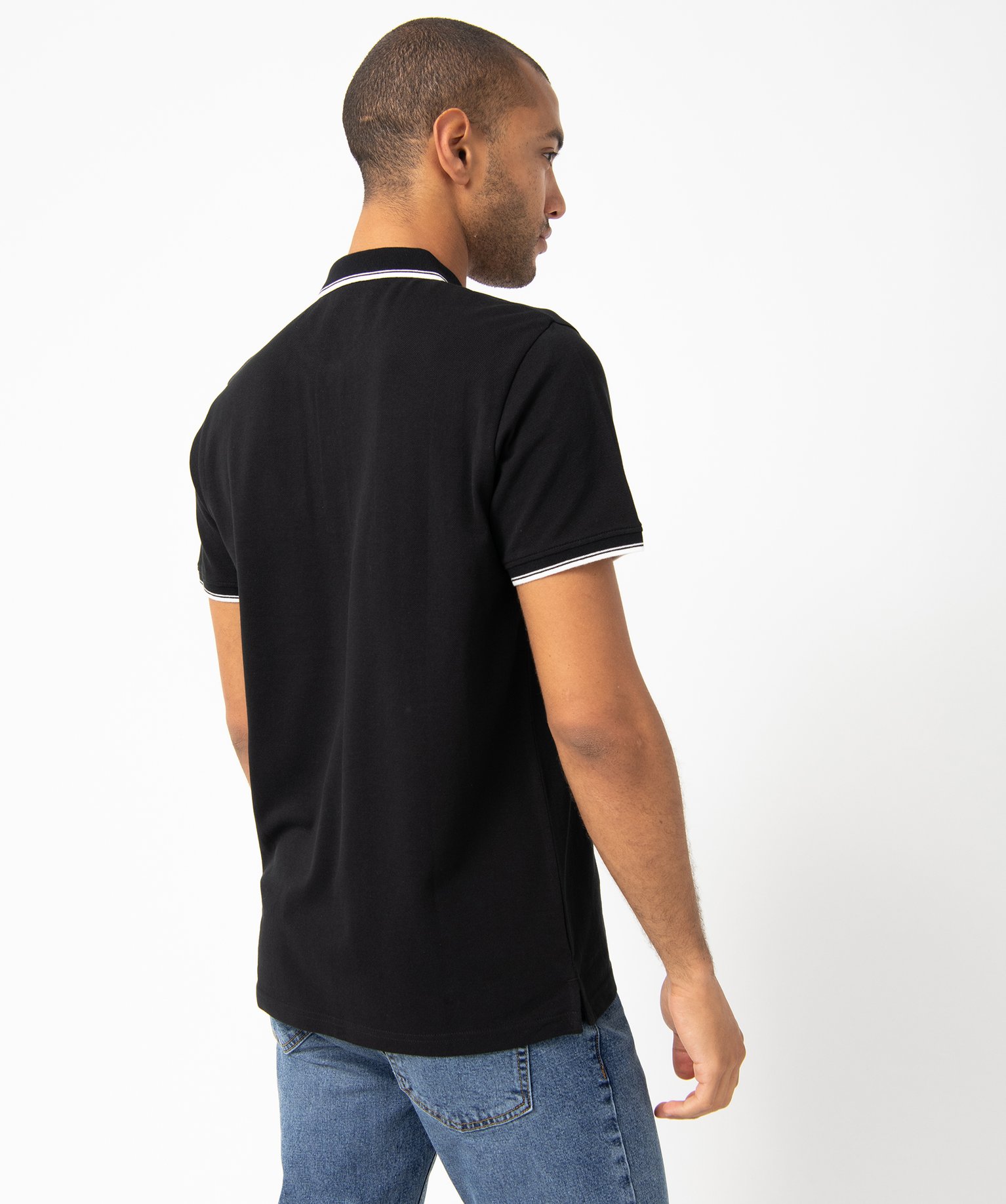 Polo homme à manches courtes et finitions contrastantes noir | GEMO