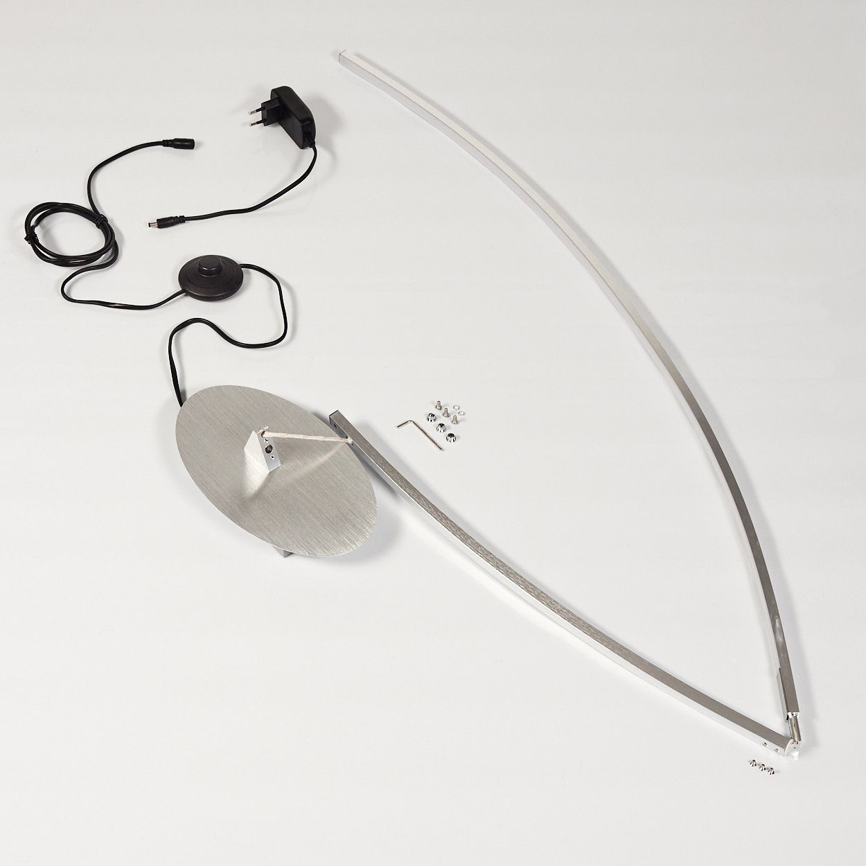 hofstein Stehlampe Brie LED Designer Standlampe in Aluminiumgebürstet, gebogene Stehleuchte mit Fußschalter und Kabel, halbrund, Leselampe