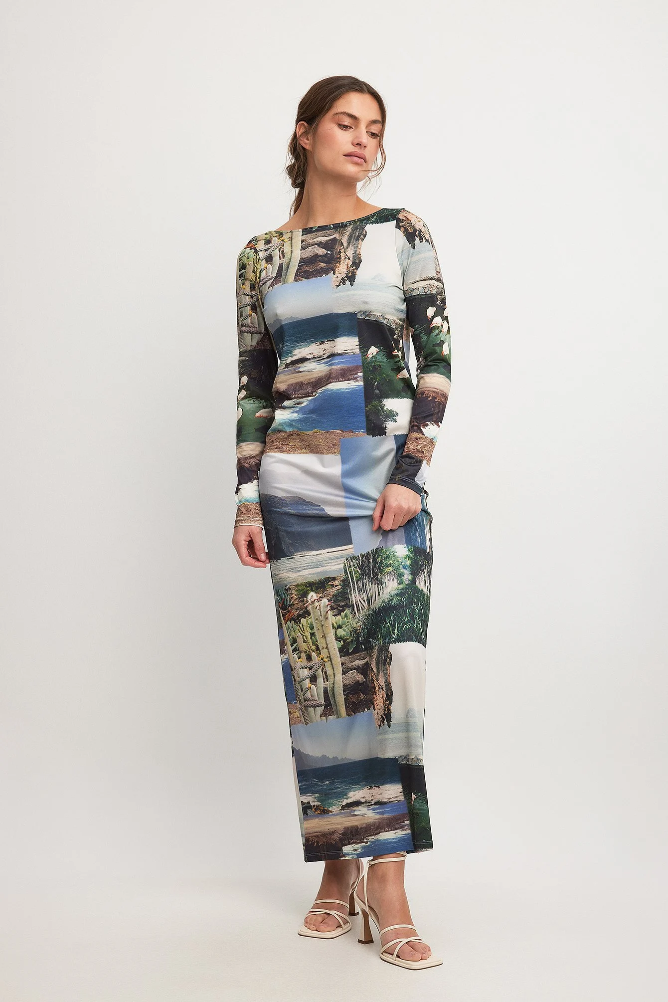 Langärmliges Maxikleid mit fotografischer Collage