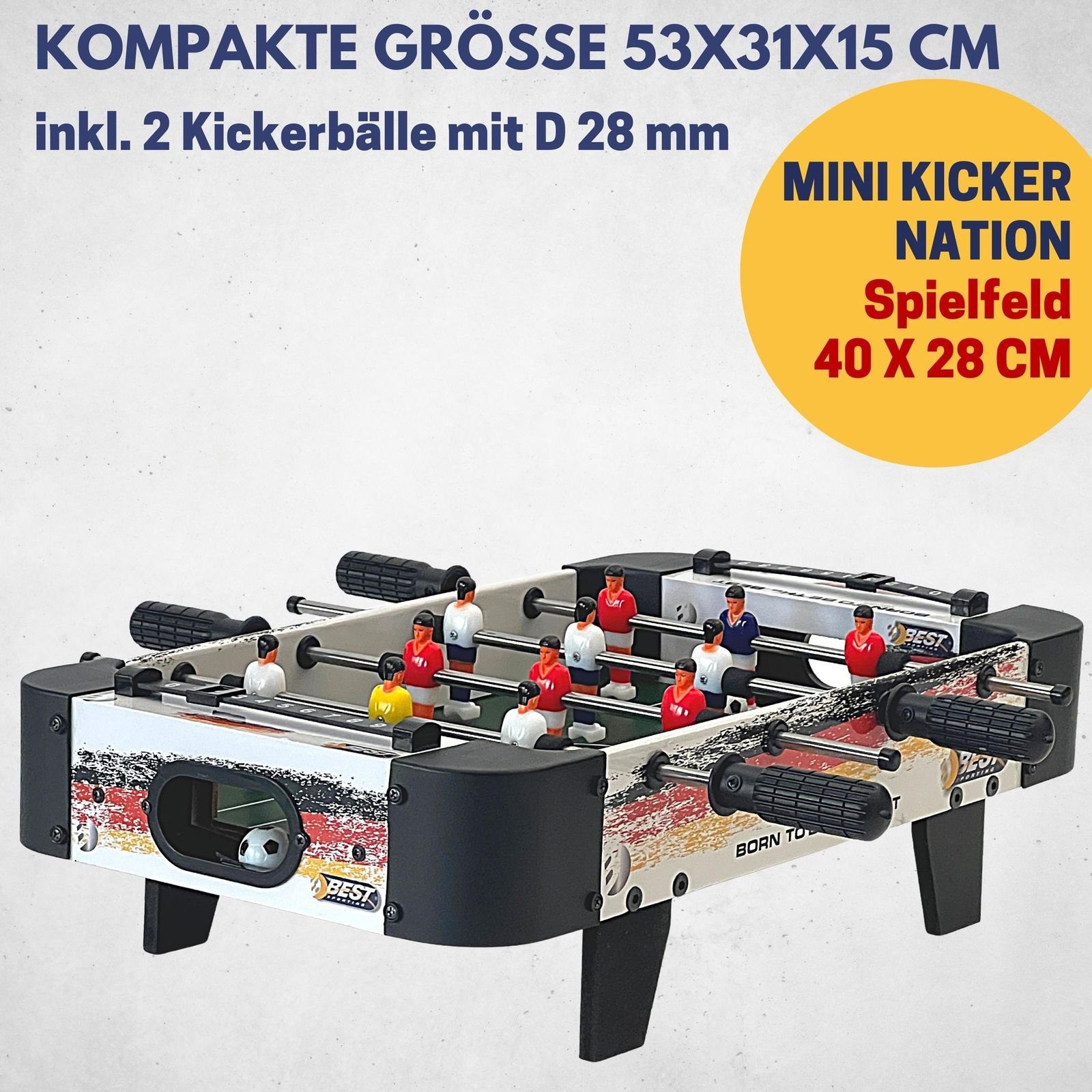 Best Sporting Mini-Tischkicker Mini Tischkicker Kinder Nation in 53 x 31 cm I Kickertisch klein ideal für das Tischfussball Kinder Match, Mini Kicker Tischfussball mit 12 Spielern und 2 Bällen I Mini Football Game