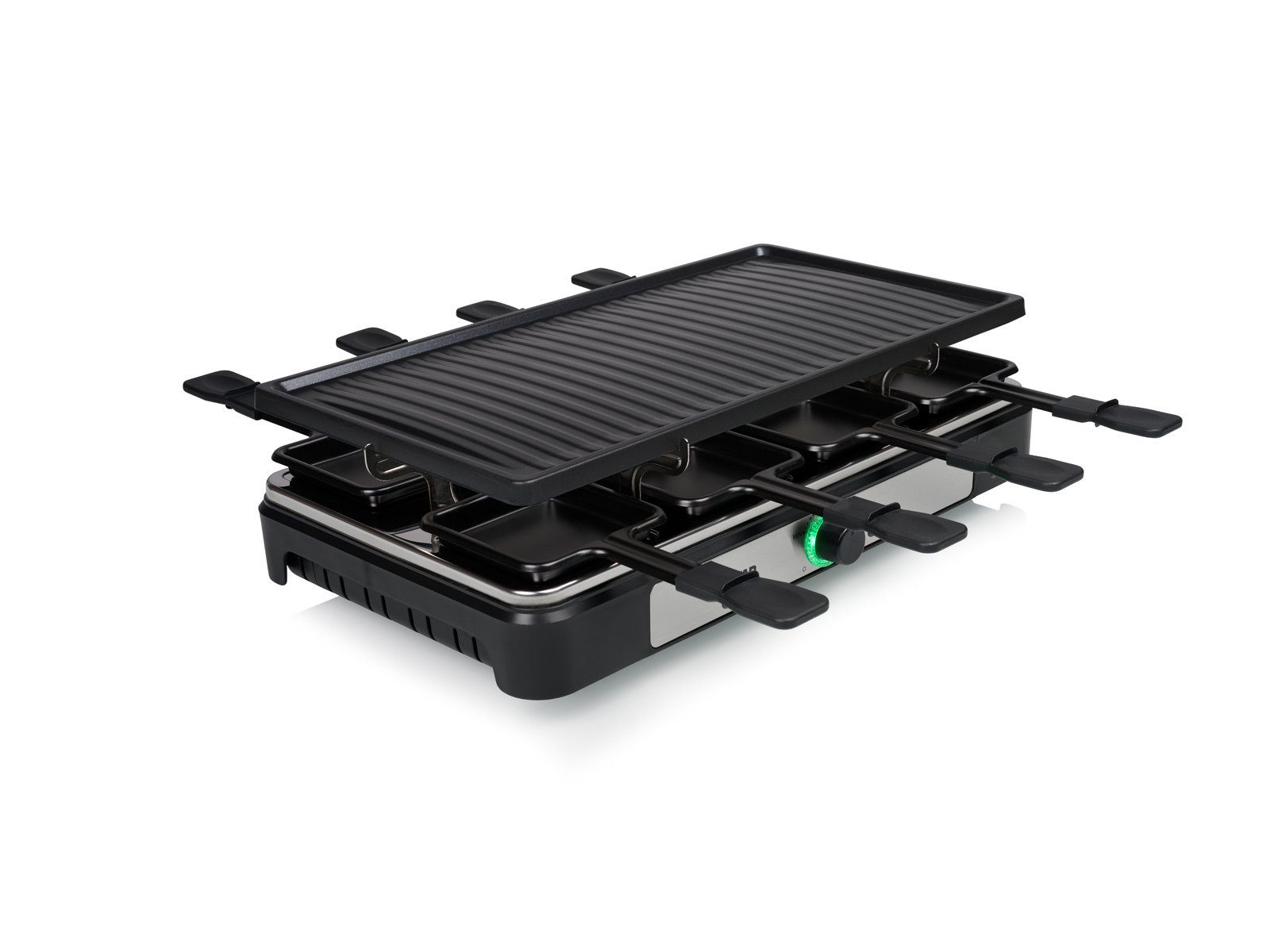 Tristar Raclette, 8 Raclettepfännchen, Gerät für 2-8 Personen Tischgrill Griddle Grillplatte Camping geeignet