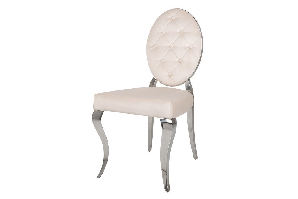 riess-ambiente Polsterstuhl MODERN BAROCK beige / silber, Esszimmer · Samt · Edelstahl