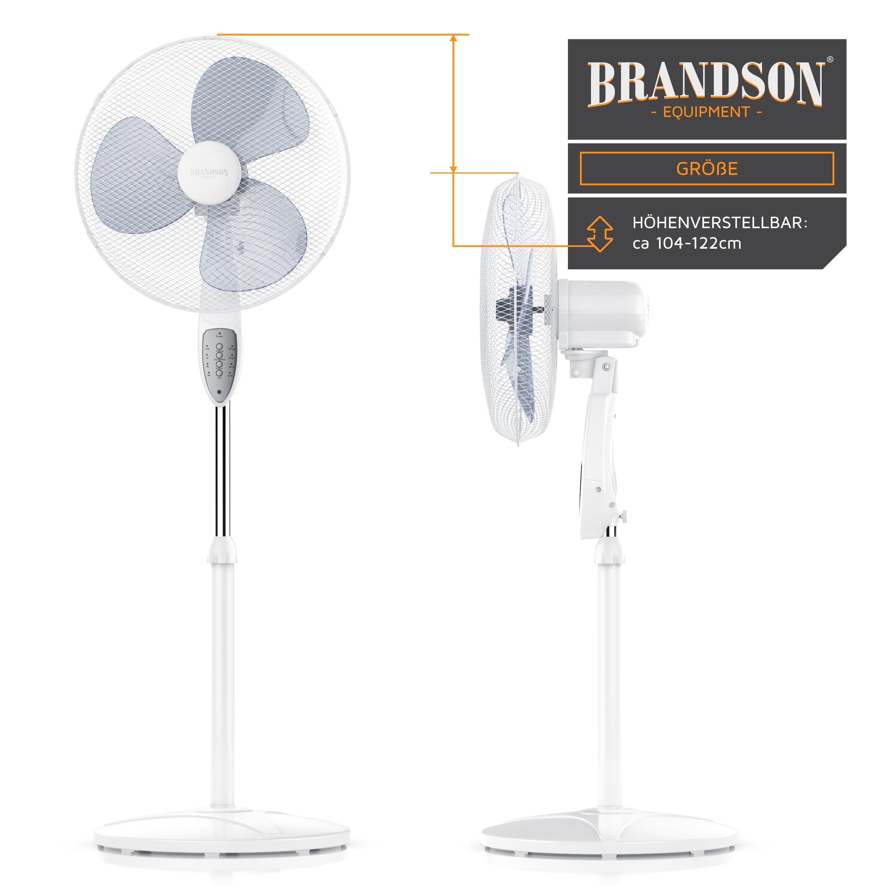 Brandson Standventilator, 42 cm Durchmesser, Standlüfter mit Fernbedienung, Neigbar 30°, 50W, Oszillation 80°