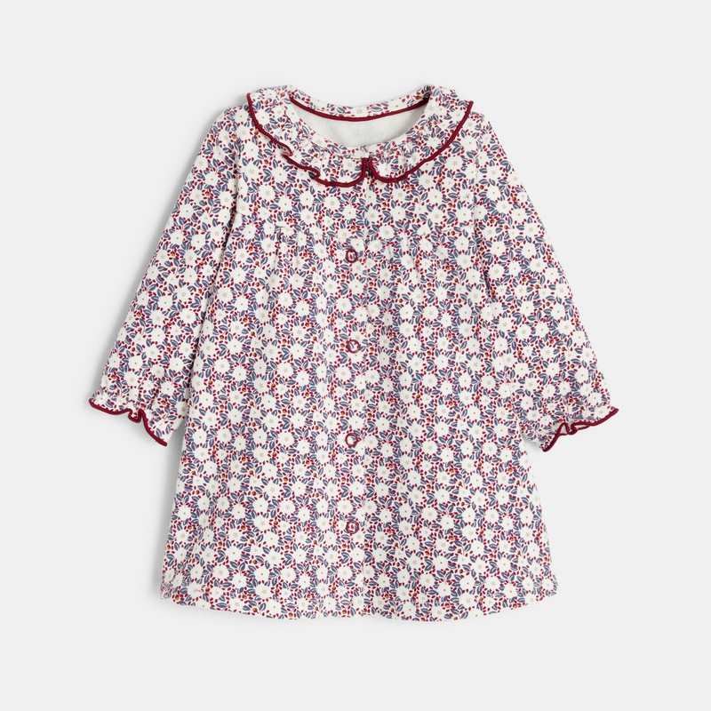 Robe en molleton fleuri et gilet soft boa rose naissance
