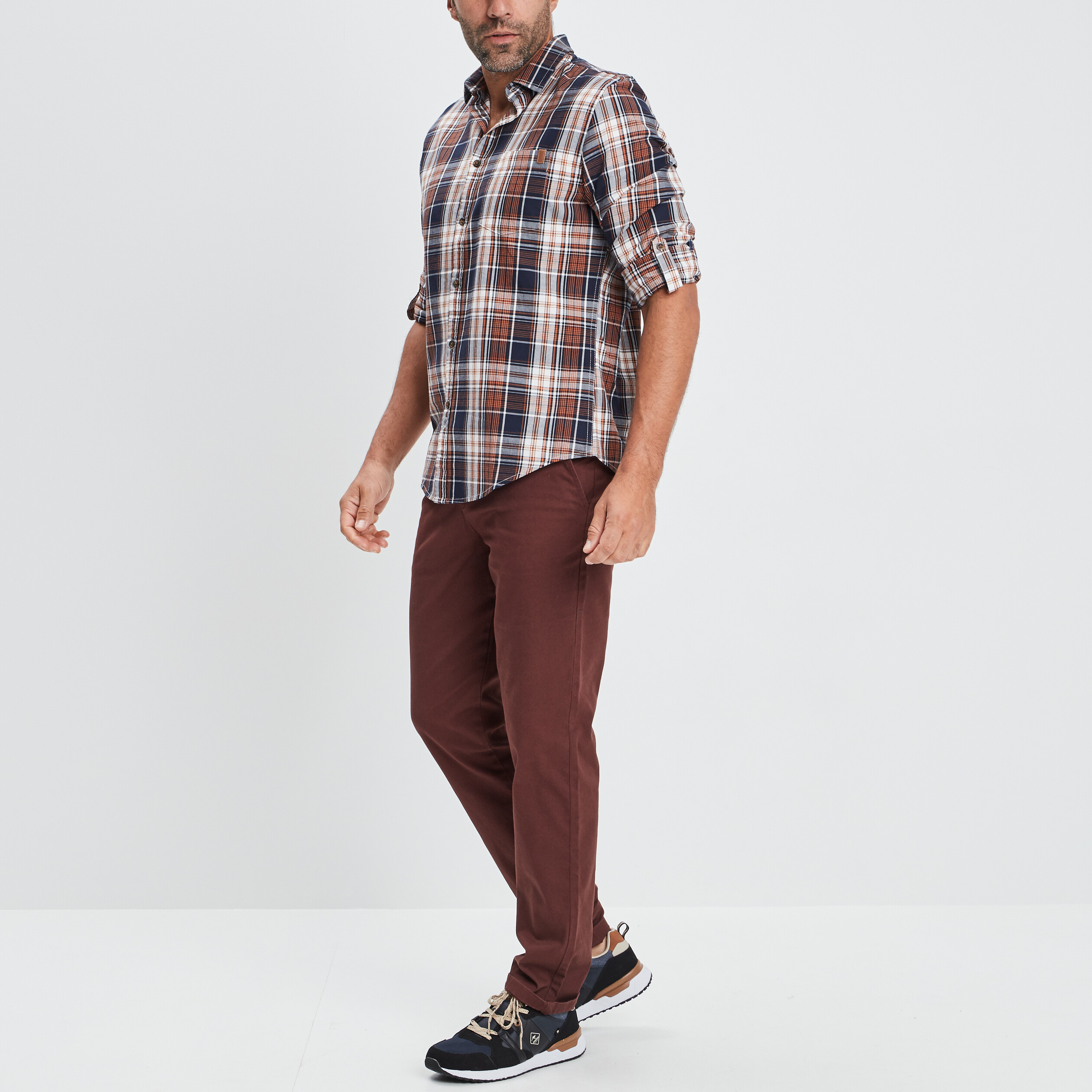 Chemise droite manches longues marron cognac homme | La Halle