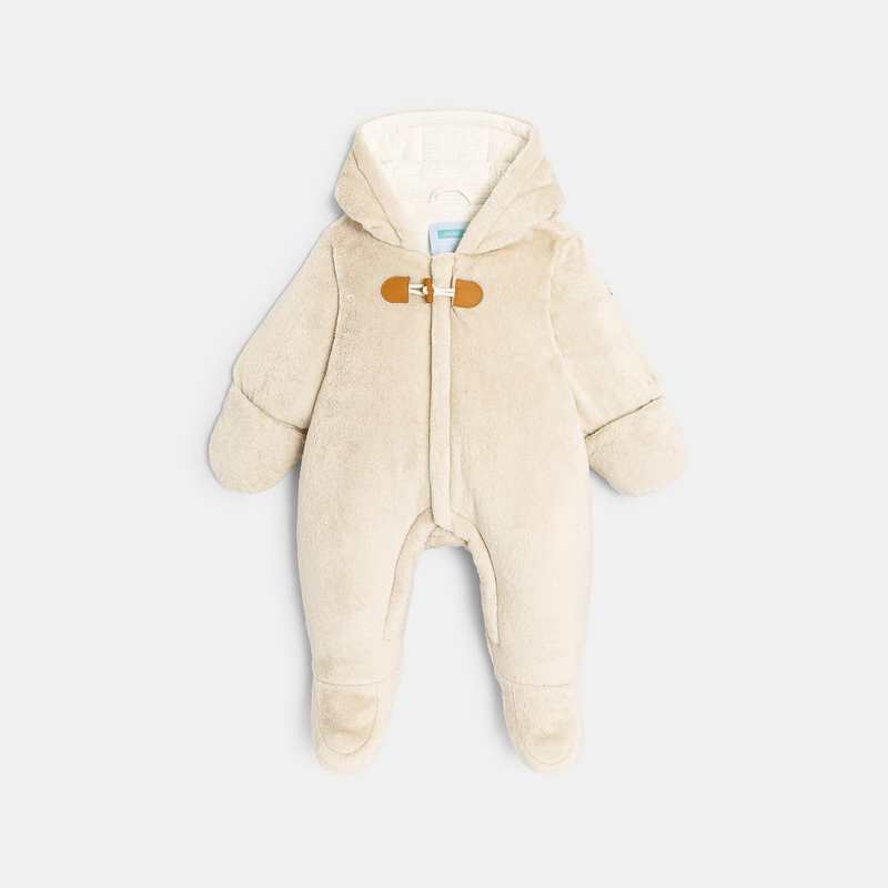 Combipilote en velours doublée jersey beige naissance
