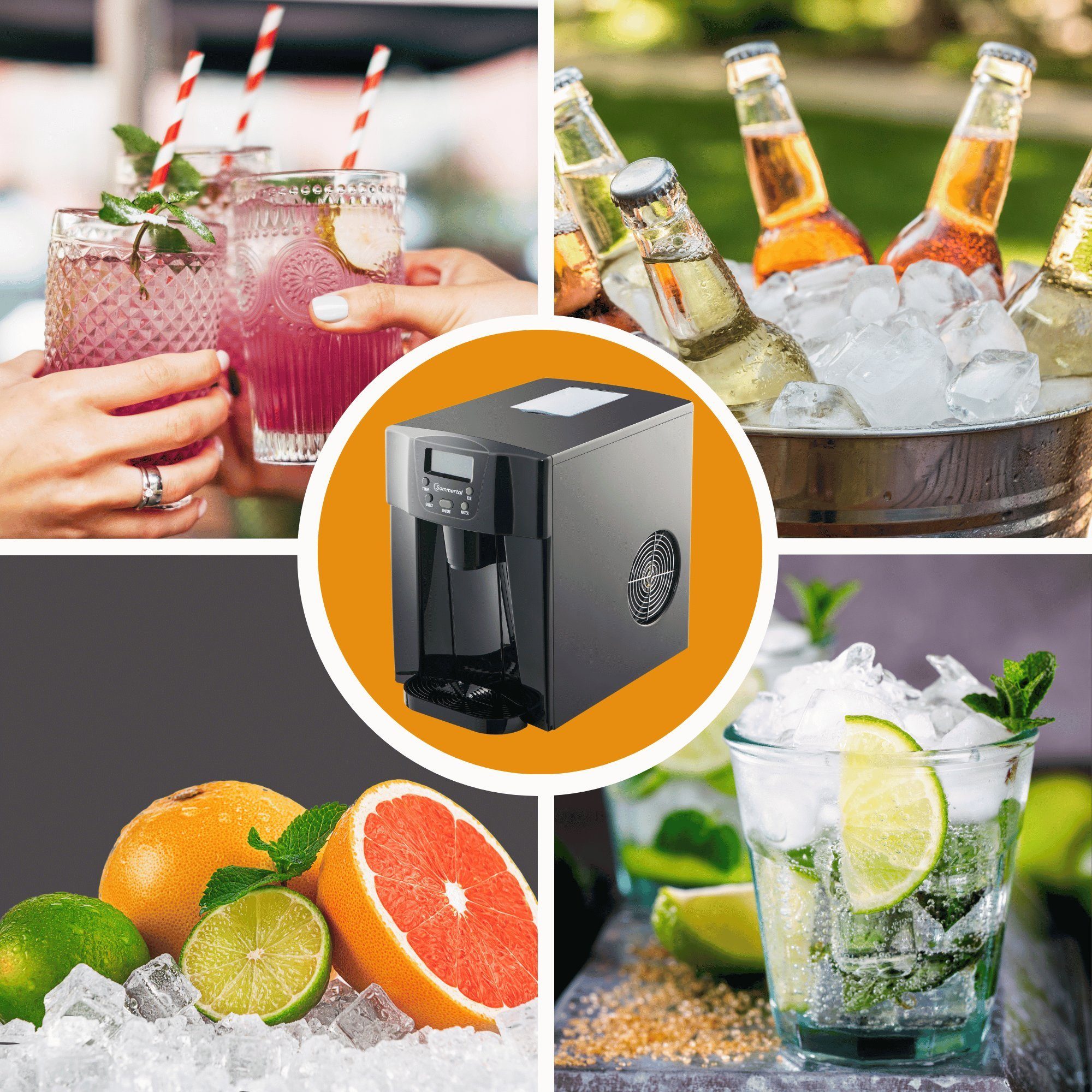 Sommertal Eiswürfelmaschine Sommertal Eiswürfelmaschine EM12E, Ice Maker, schnelle Eisherstellung ab 6 Minuten, 12kg pro Tag