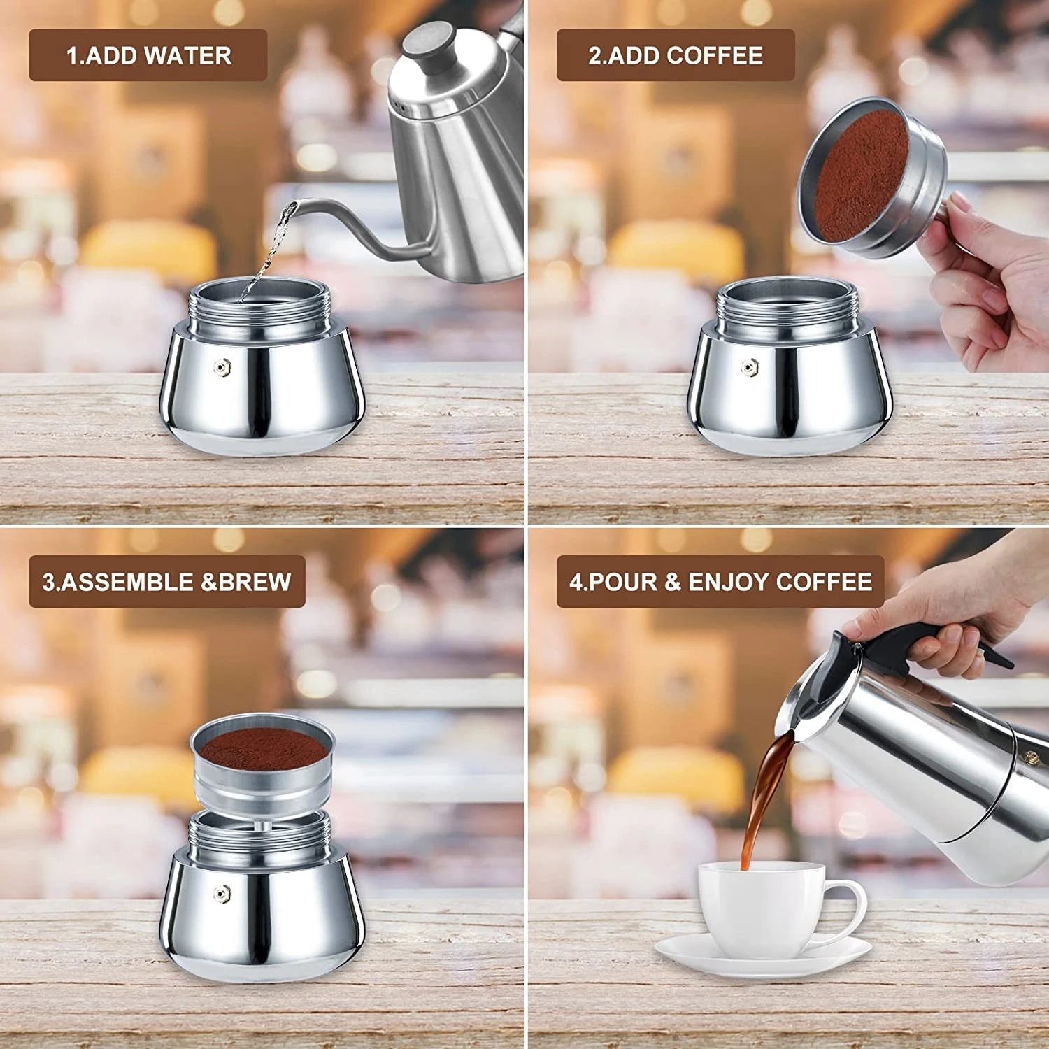 BlingBin Espressokocher Espressokocher Edelstahl 6 9 12 Tassen Espressokanne, 6l Kaffeekanne