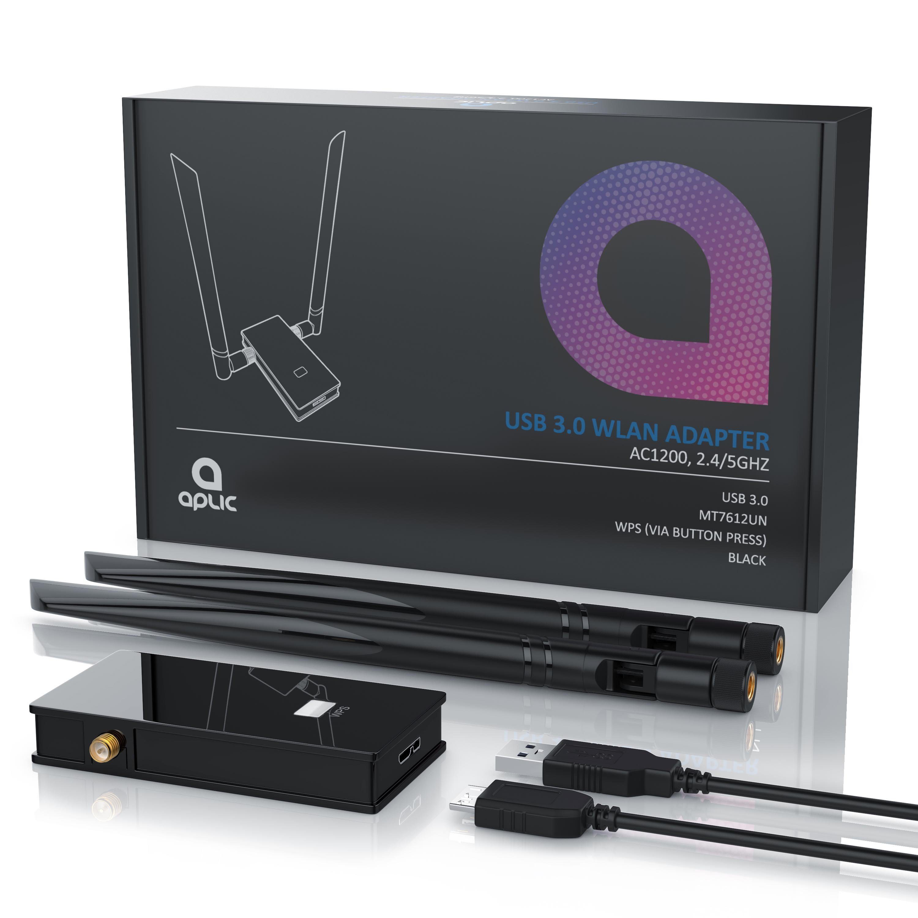 Aplic WLAN-Dongle, Netzwerkadapter 2x Antennen USB3.0 Wifi AC1200 Adapter 2,4 + 5GHz