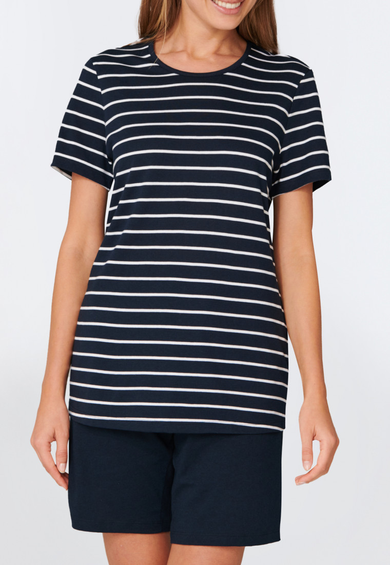 Schlafanzug kurz Ringel nachtblau - Nightwear