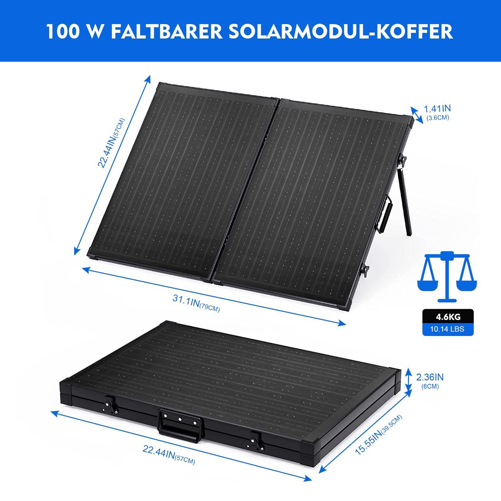GLIESE Solarmodul 100W 18V Mono Solarkoffer Faltbarer, hoher Wirkungsgrad inKombination mit geringem gewicht