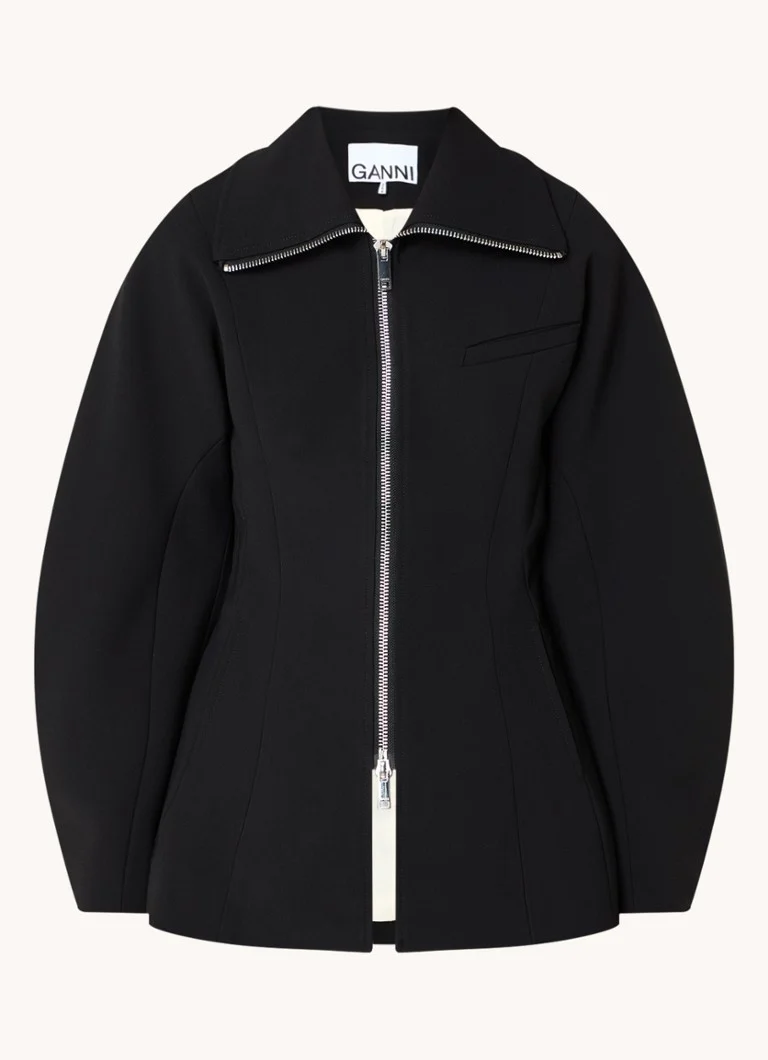 Ganni Crepe Curve jacket with collar and side pockets