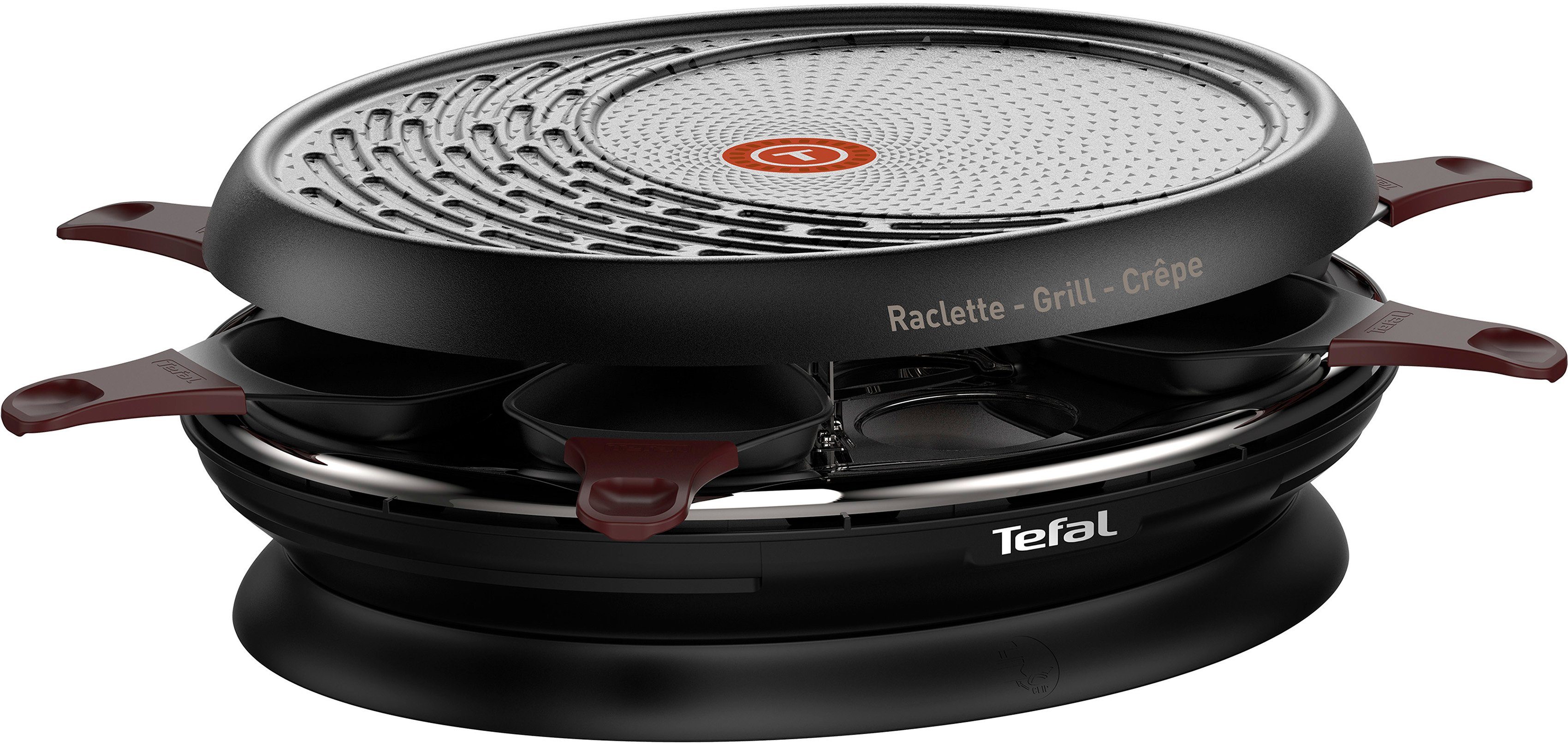 Tefal Raclette RE3200 Store'In Raclette 3in1, 8 Raclettepfännchen, 1050 W, Grill, Crêpe, antihaftbeschichtet, Ein-/Ausschalter