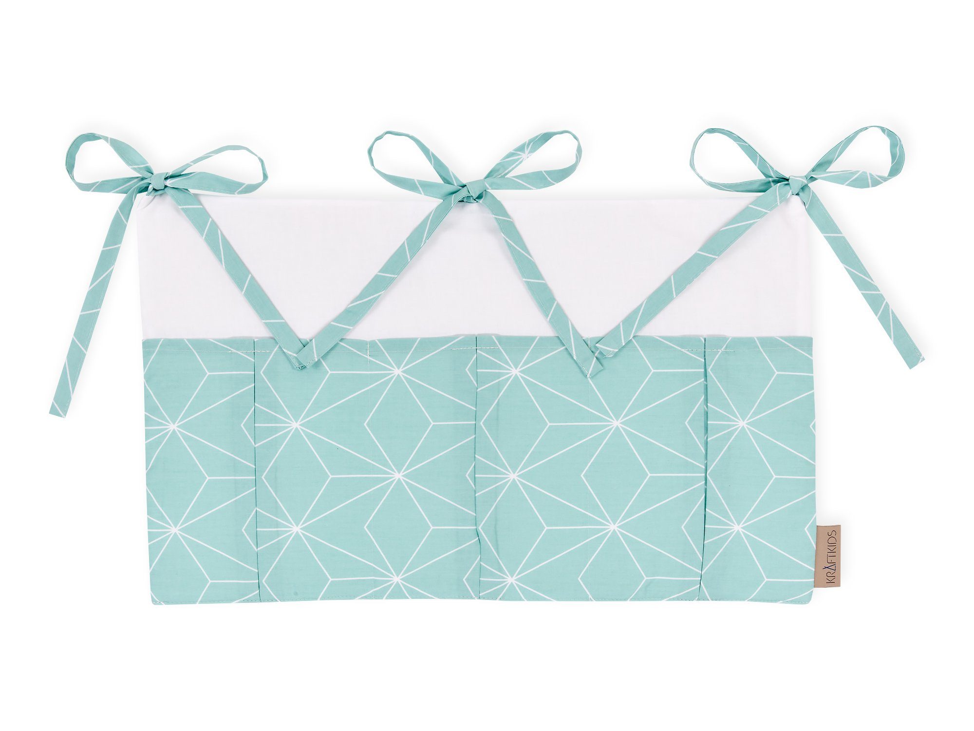 KraftKids Betttasche weiße dünne Diamante auf Mint, mit drei Fächern, innen mit Polyestervlies versteift
