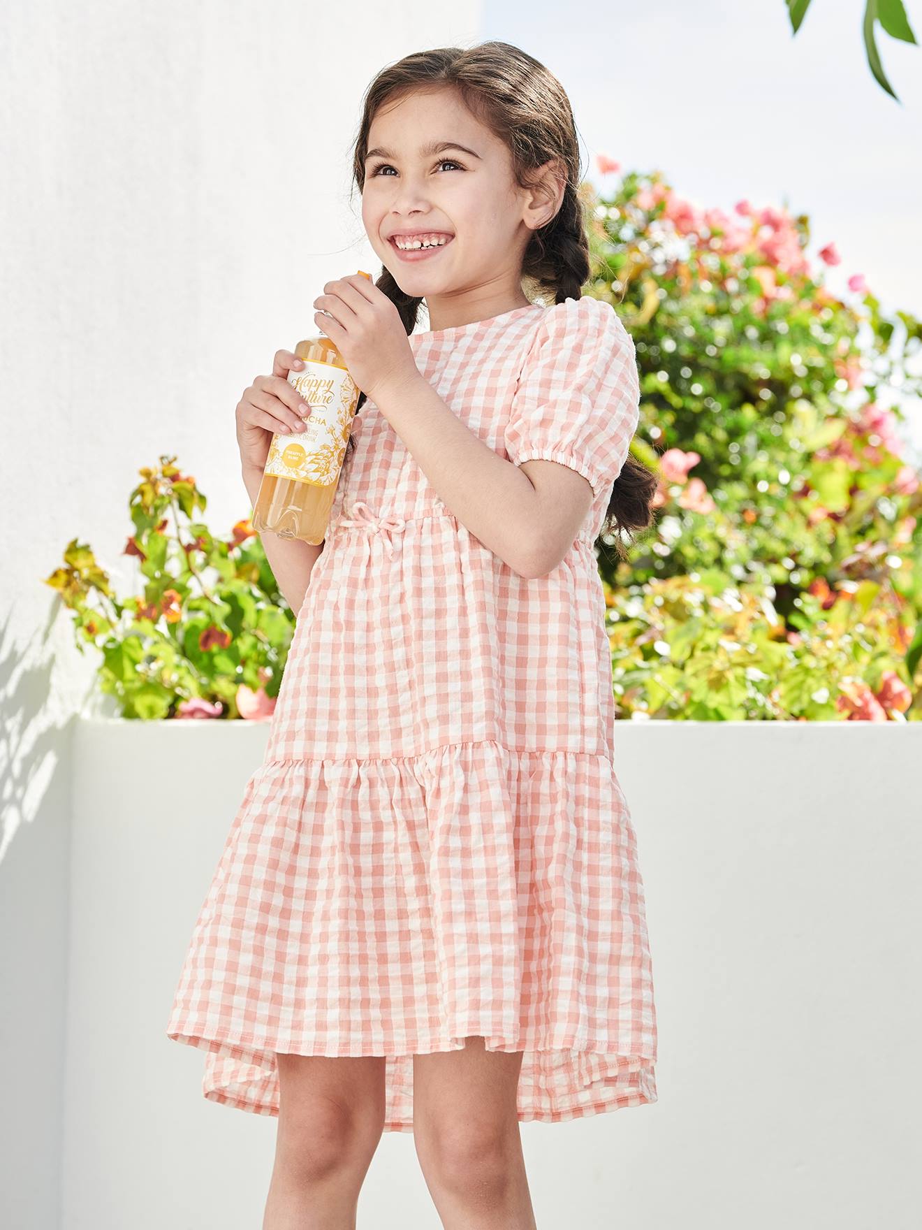Robe à volant fille manches 3/4 écru