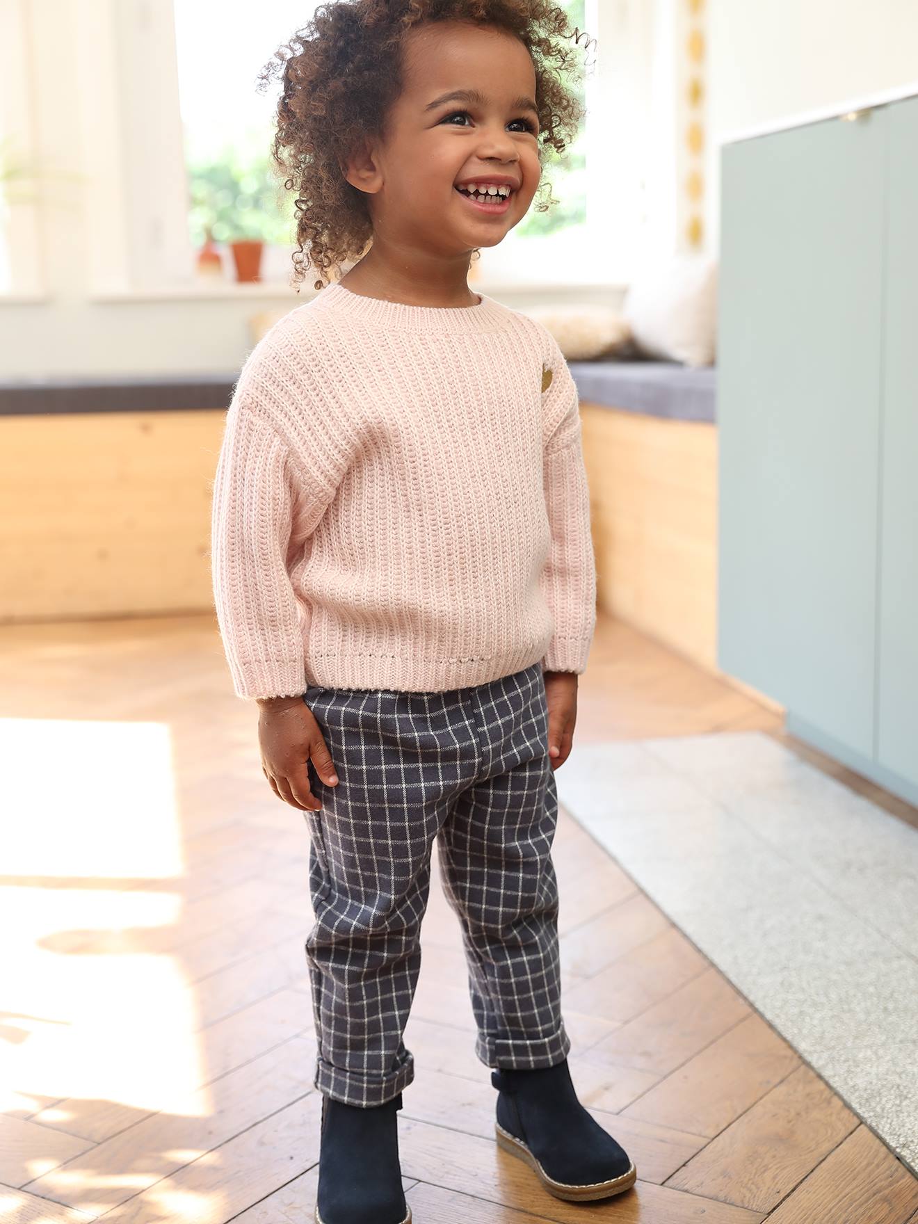 Pantalon en molleton bébé à carreaux carreaux bleu foncé