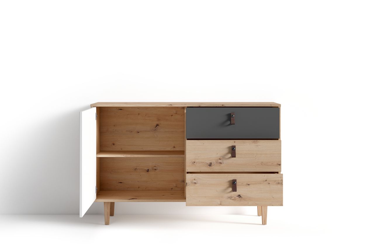 byLiving BILL Sideboard, Breite 120 cm, Eiche-Optik, matt weiß anthrazit