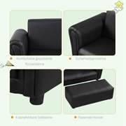 HOMCOM Kindersessel mit Fußhocker, Kindercouch mit Hocker, Kindersofa, Sofa Sessel, Schwarz 83 x 42 x 41 cm