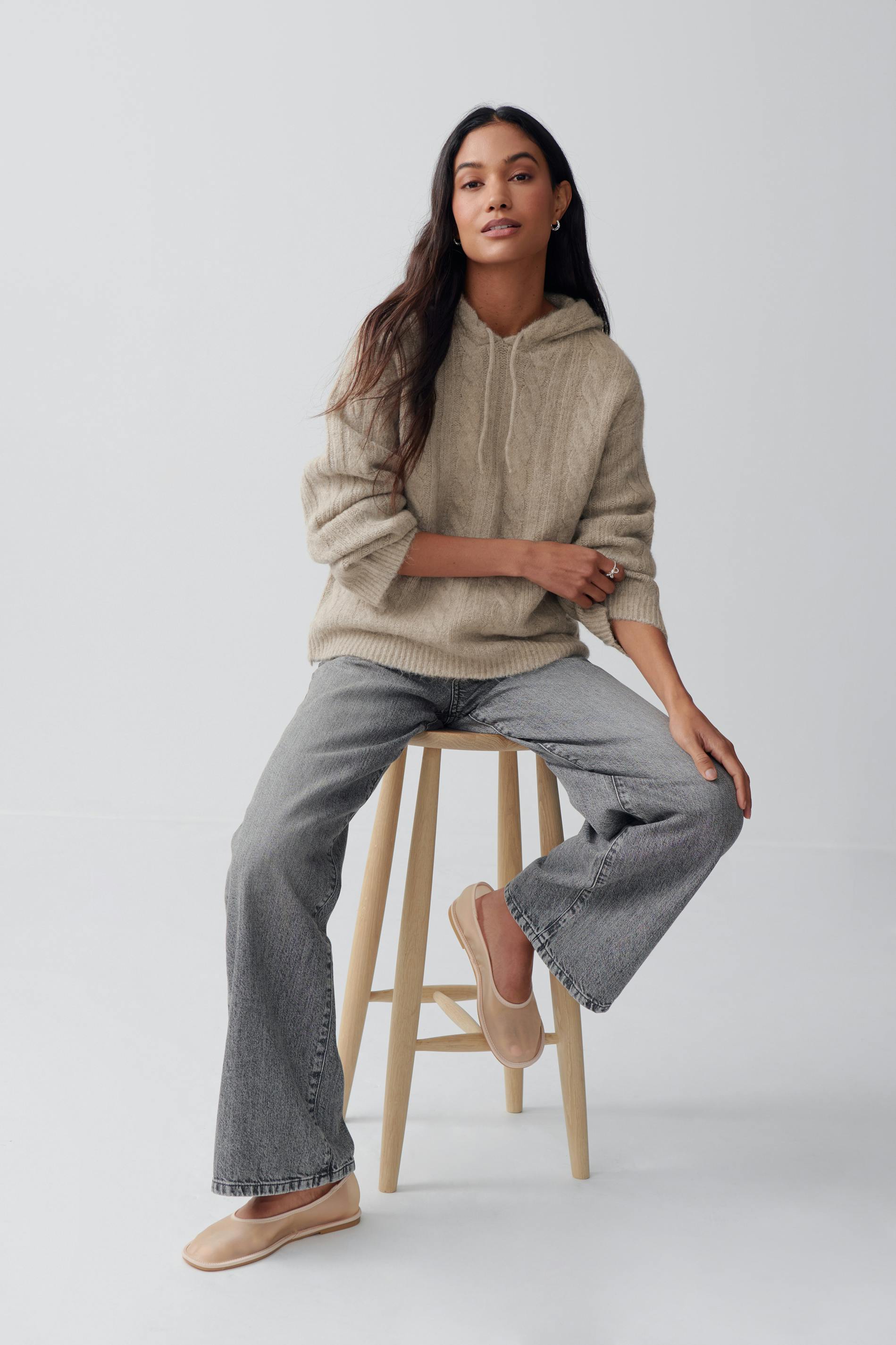 Knitted cable hoodie