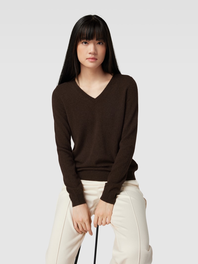 Strickpullover aus Kaschmir mit V-Ausschnitt in schokobraun meliert