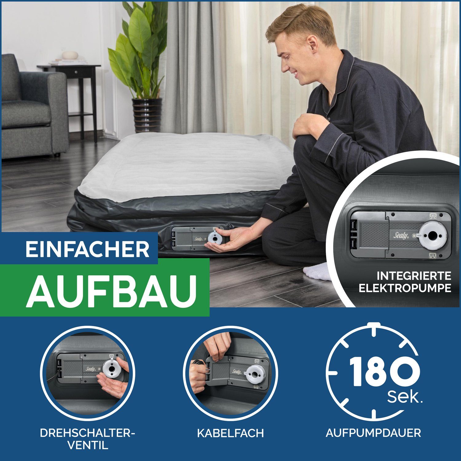 Bestway Luftbett Single 1 Person selbstaufblasend beflockt 191 x 97 x 46 cm