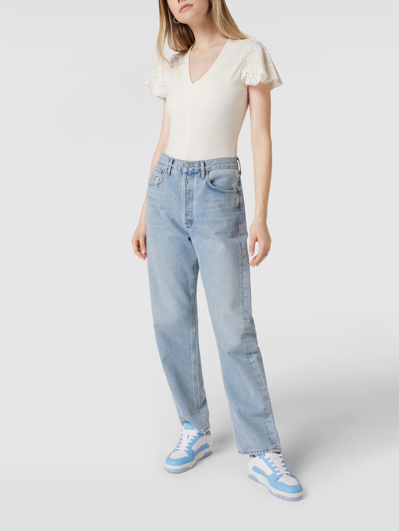 Body mit Lochstickerei in offwhite