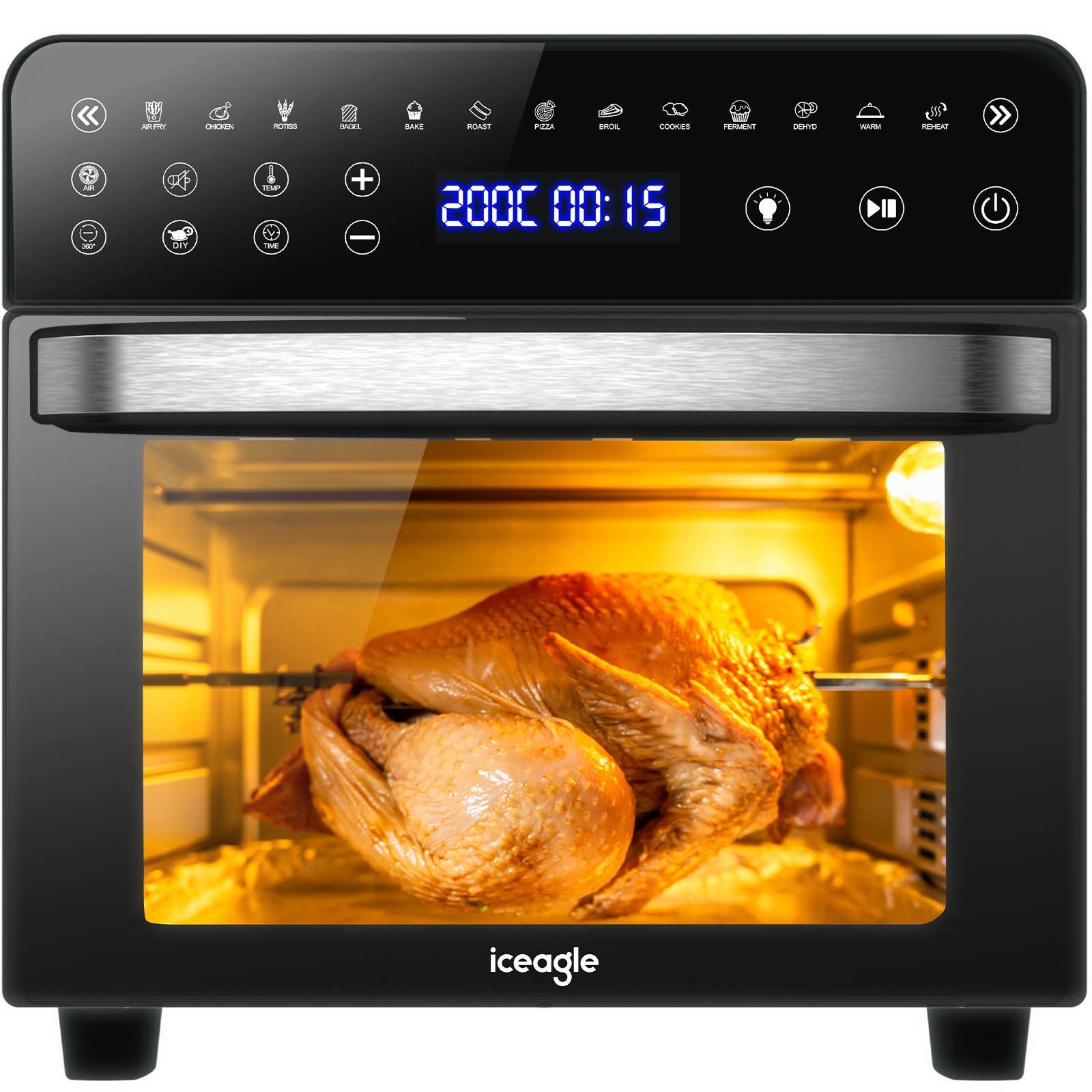 iceagle Heißluftfritteuse Heißluftfritteuse 1502, Air fryer XXL ohne ÖL für Luftbraten, Braten, 2200,00 W, digitales Display, Minuten Timer, spuelmaschinengeeignet