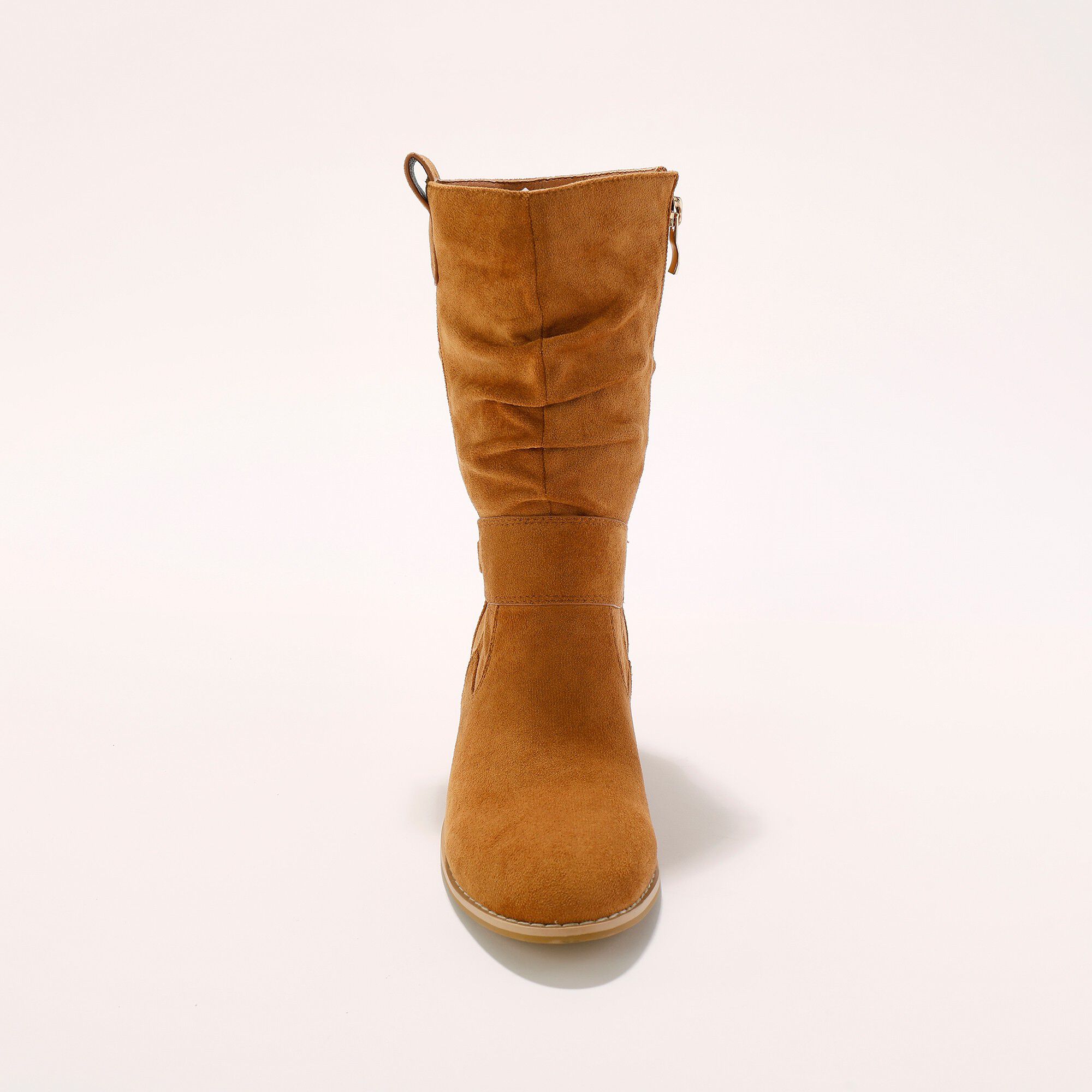 Bottes mi-hautes plissées à petit talon effet bois
