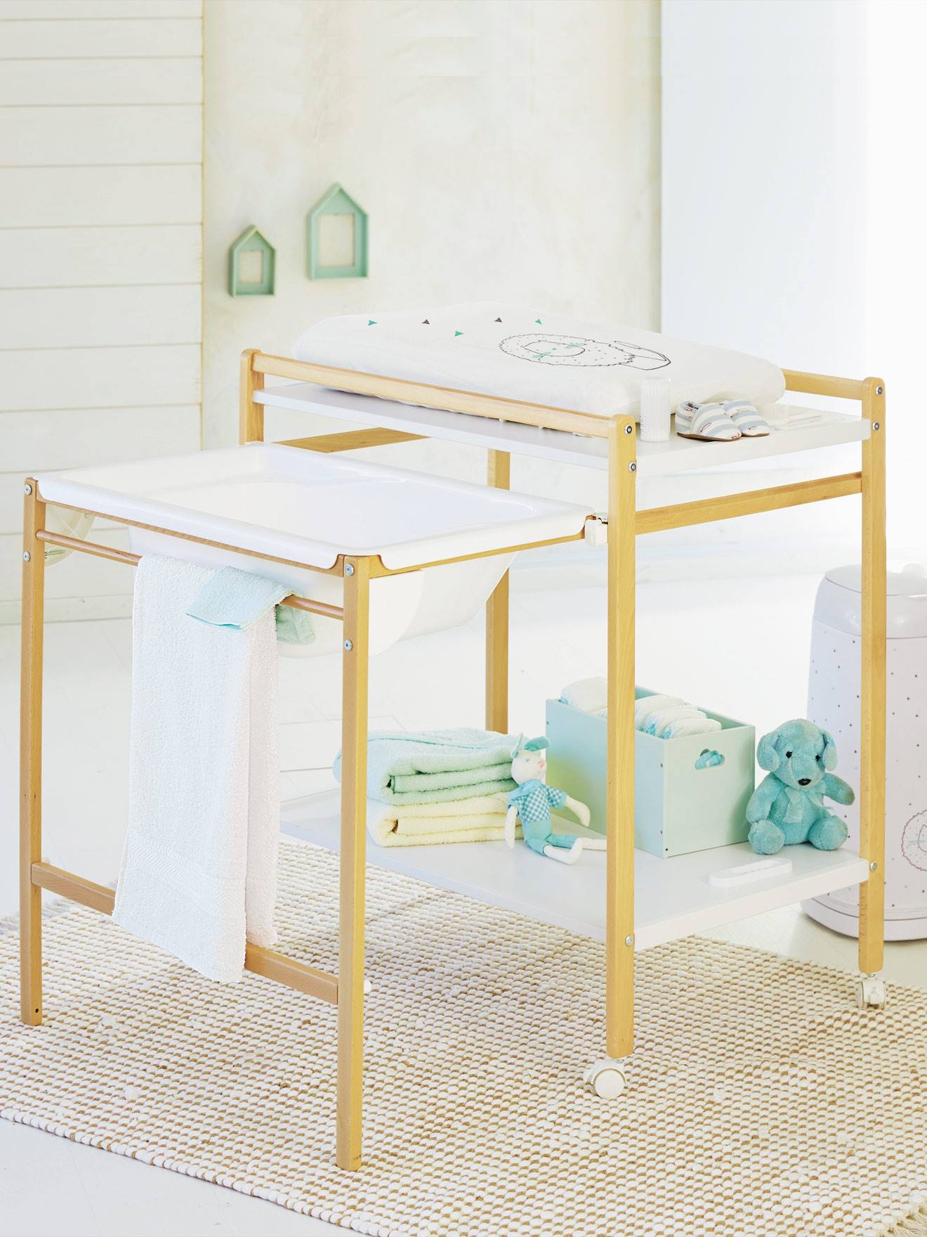 Vertbaudet Babyzimmer Wickeltisch mit Badewanne MAGICTUB - natur/weiß