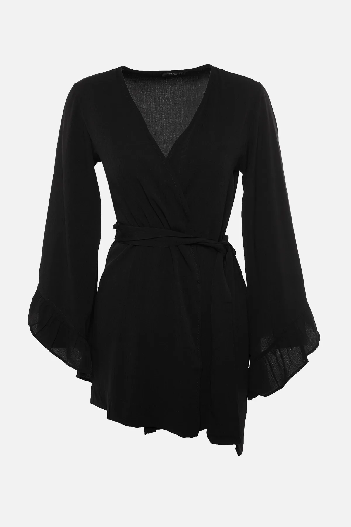 Trendyol Collection  Schwarzer, gewebter Mini-Kimono und Kaftan mit Gürtel und Gürtel TBESS21KM0002