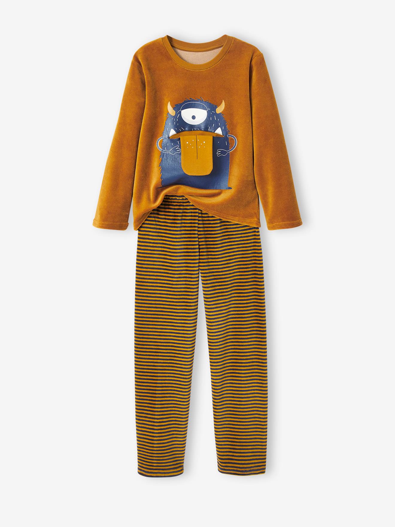 Pyjama ludique monstre velours garçon caramel