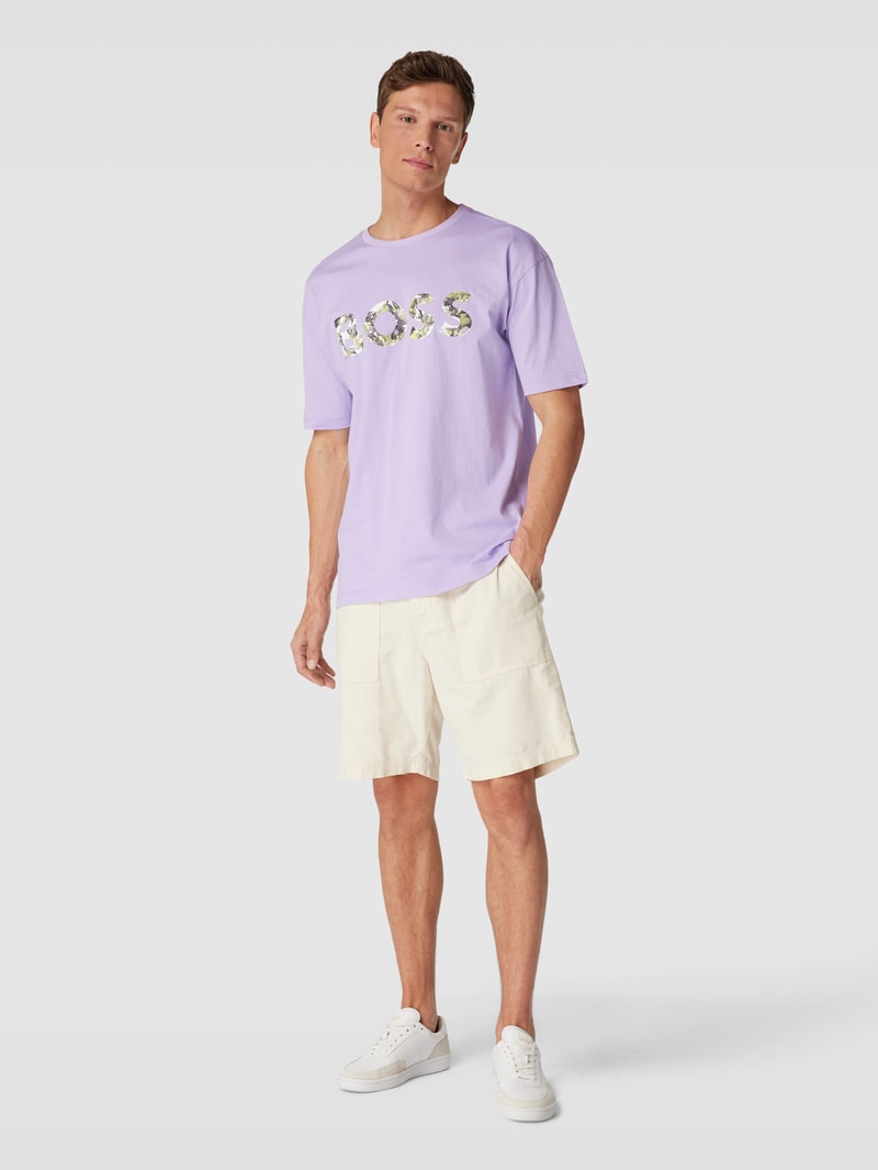 T-Shirt mit Logo-Print Modell 'Lotus' in flieder