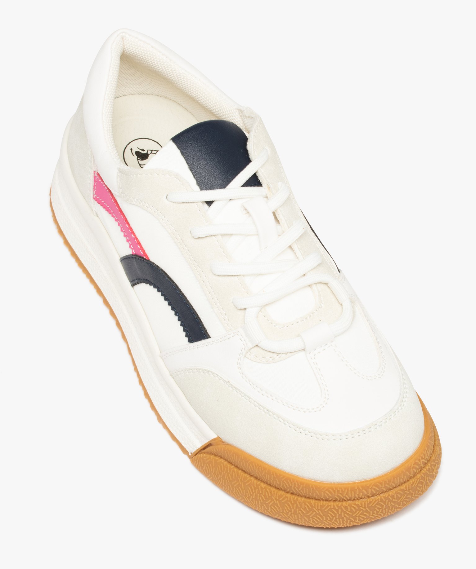 Baskets femme multi-matières à semelle contrastée blanc | GEMO