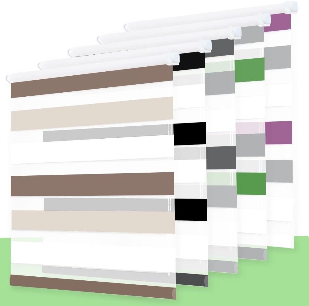 Doppelrollo ohne Bohren, Weiß-Beige-Braun/Weiß-Grau-Anthrazit, OUBO, Lichtdurchlässig Rollo für Fenster & Tür, Klemmfix, Klemmträger, Lichtschutz schnelle und einfache Montage mit beiliegendem