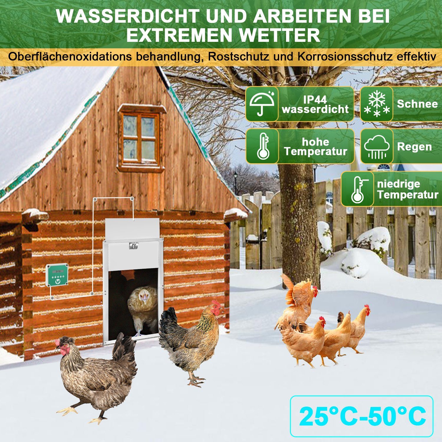 Lospitch Hühnerstall Automatische Hühnerklappe-Timer/Lichtsensor-automatische Verriegelung