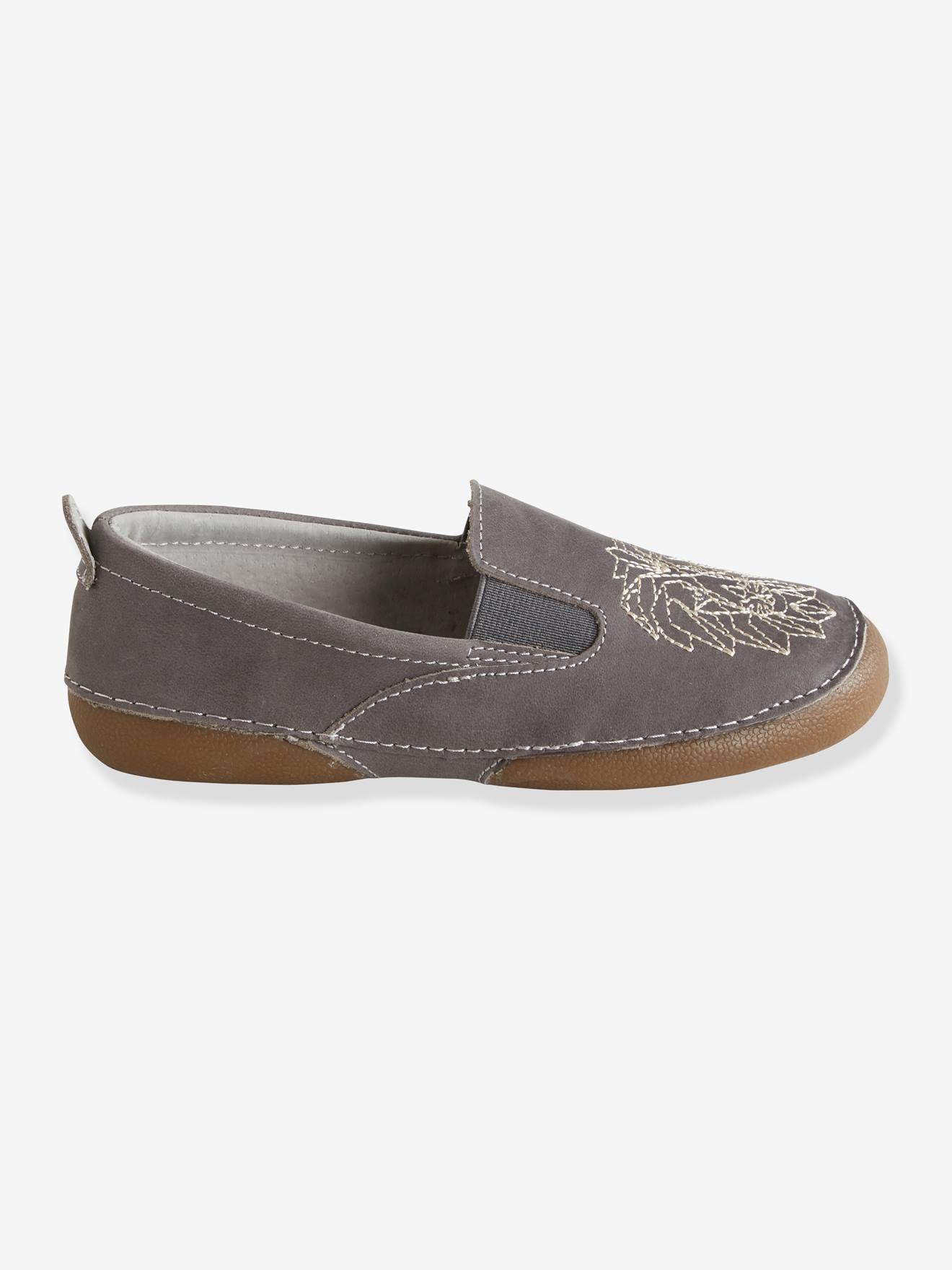 Chaussons élastiqués en cuir garçon gris foncé