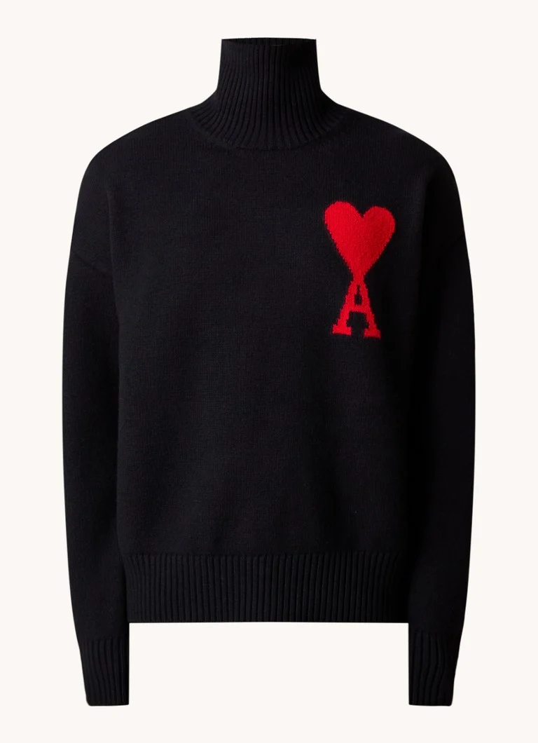 AMI Paris Fine-knit turtleneck sweater made of virgin wool with knitted-in logo