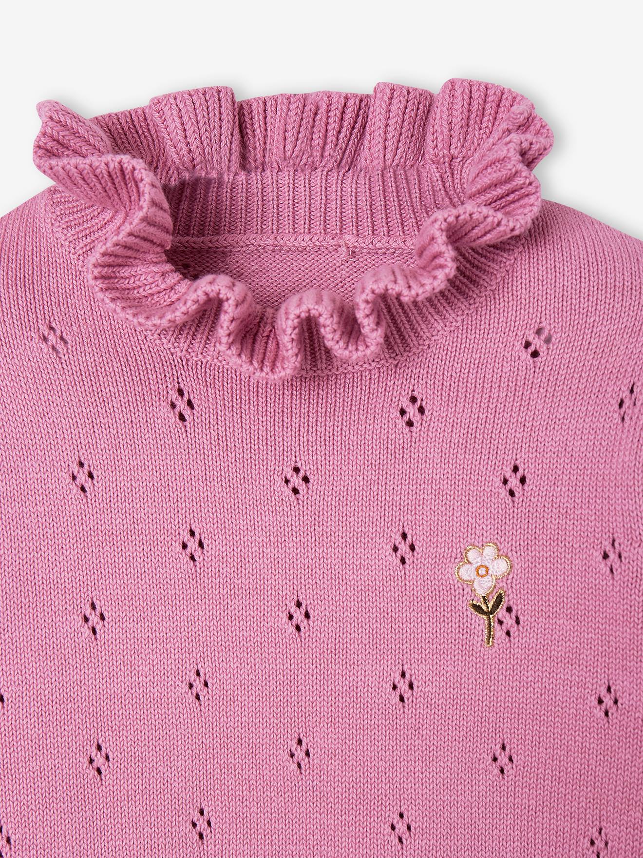 Pull fantaisie maille pointelle fille écru