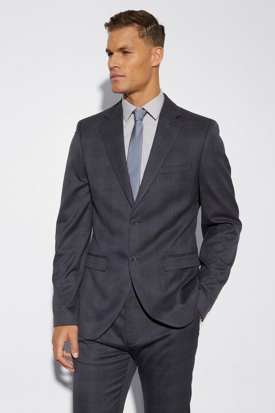 Tall einreihige karierte Slim-Fit Anzugjacke